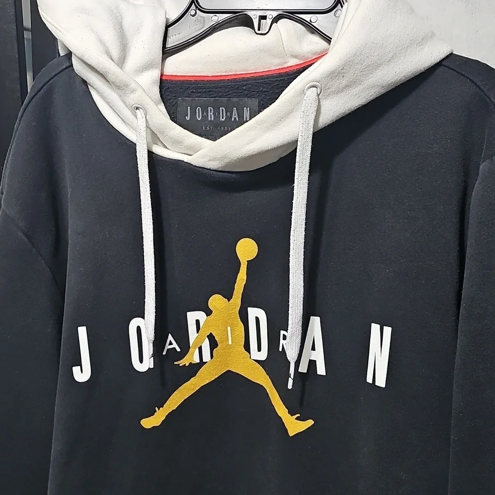 Jordan Black and White Hoodie with Gold Logo Size Large